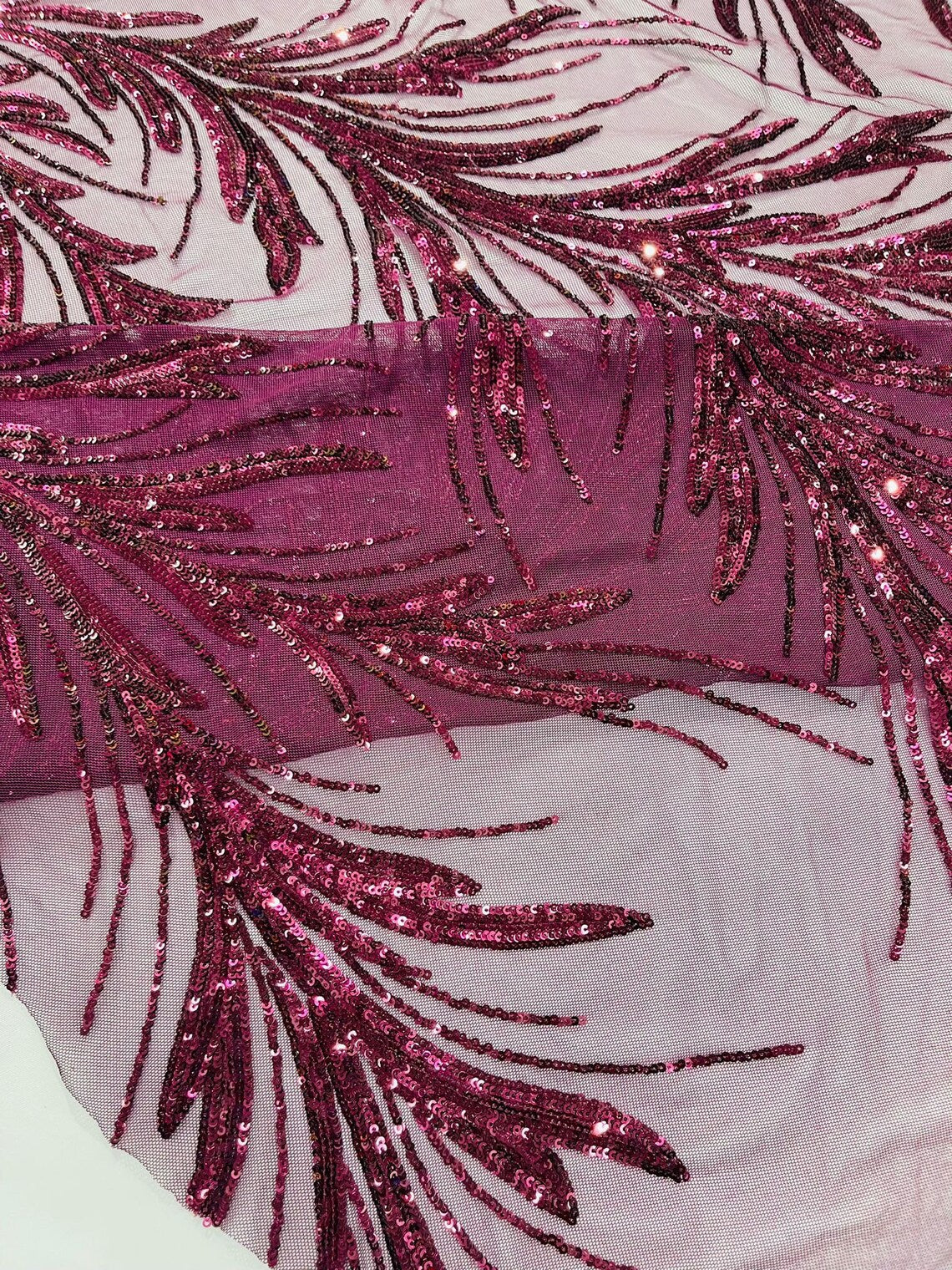 PLUM - Fashion Branch Design with Sequins Embroider on a 4 Way Stretch Mesh Fabric-Sold by The Yard.