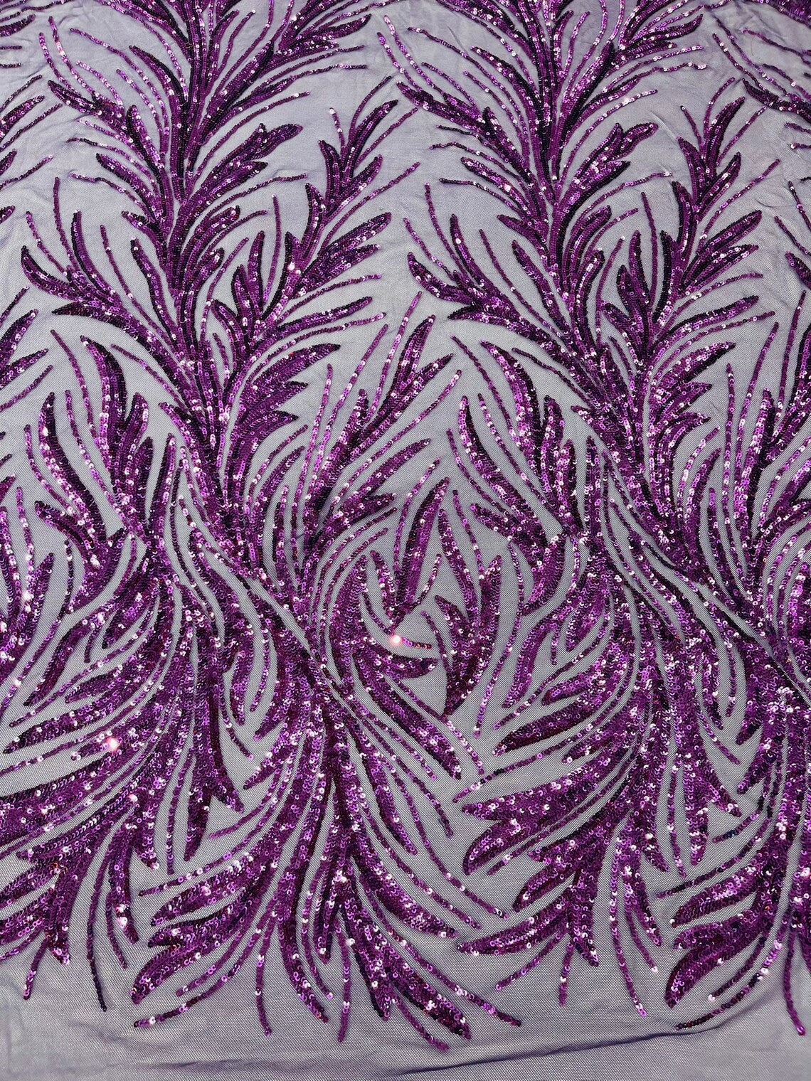 DK PURPLE - Fashion Branch Design with Sequins Embroider on a 4 Way Stretch Mesh Fabric-Sold by The Yard.