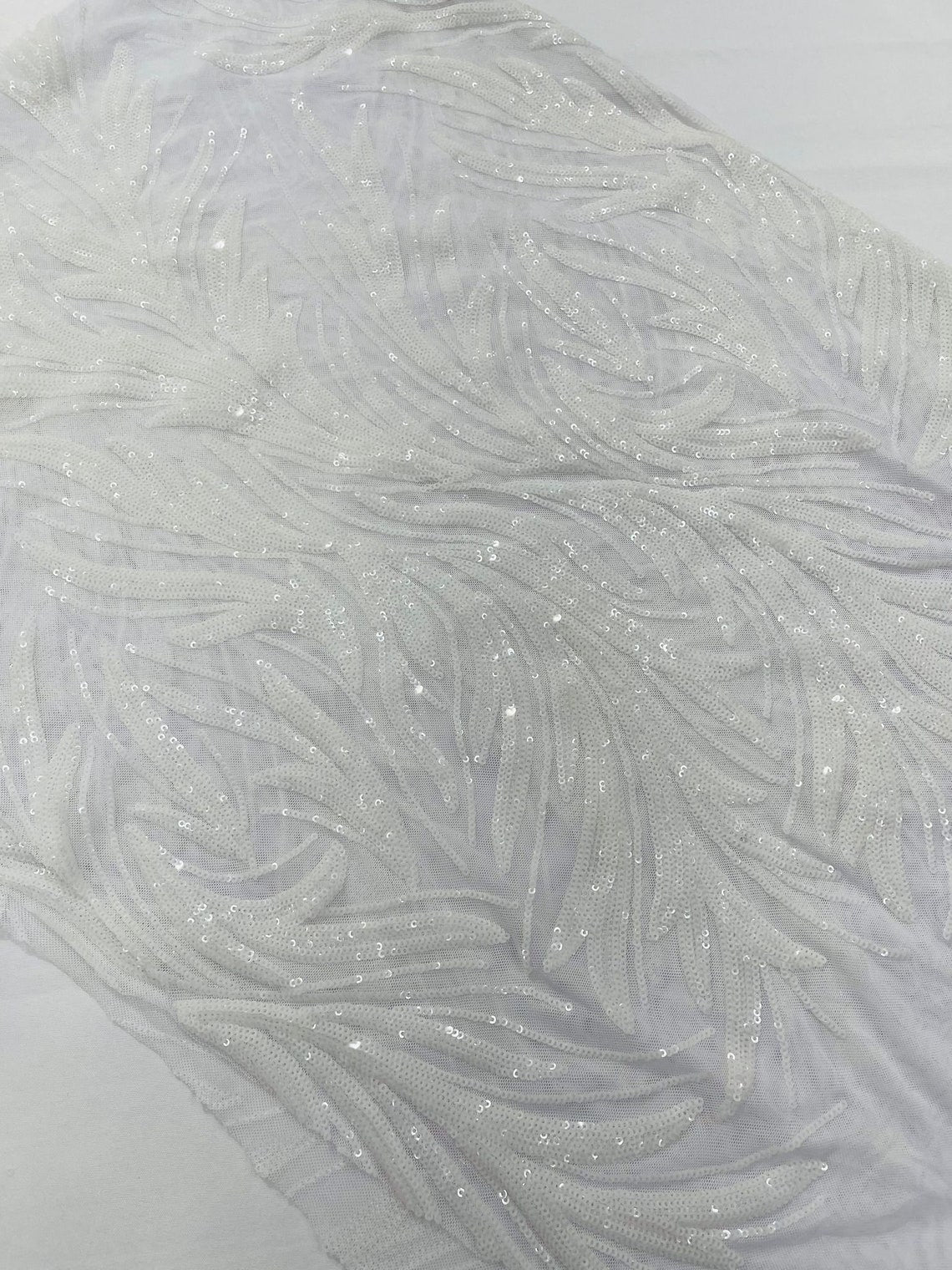 WHITE - Fashion Branch Design with Sequins Embroider on a 4 Way Stretch Mesh Fabric-Sold by The Yard.