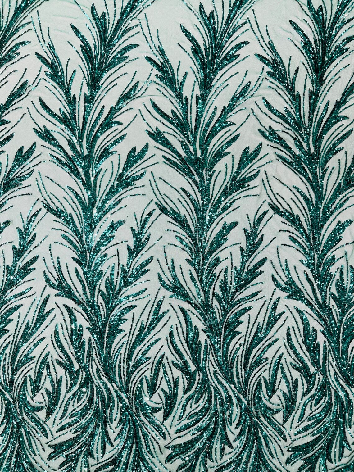 EMERALD GREEN - Fashion Branch Design with Sequins Embroider on a 4 Way Stretch Mesh Fabric-Sold by The Yard.