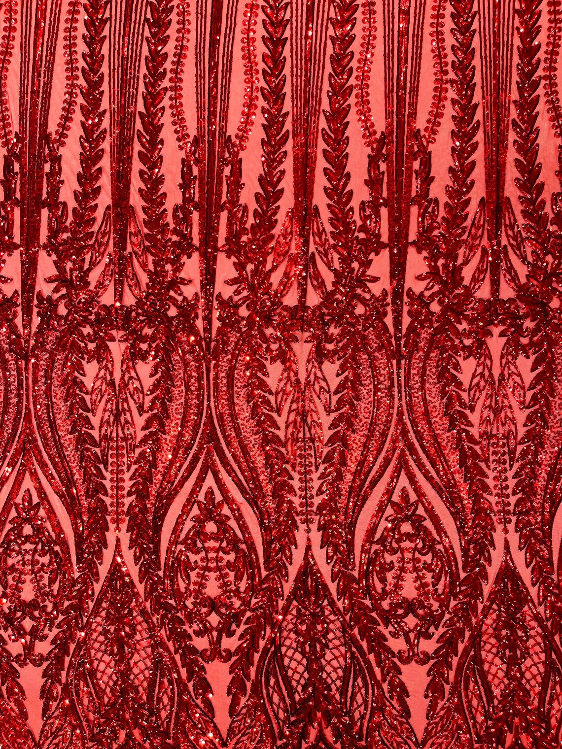 RED - Top Fashion Branch Design with Sequins Embroider on a 4 Way Stretch Mesh Fabric-Sold by The Yard.