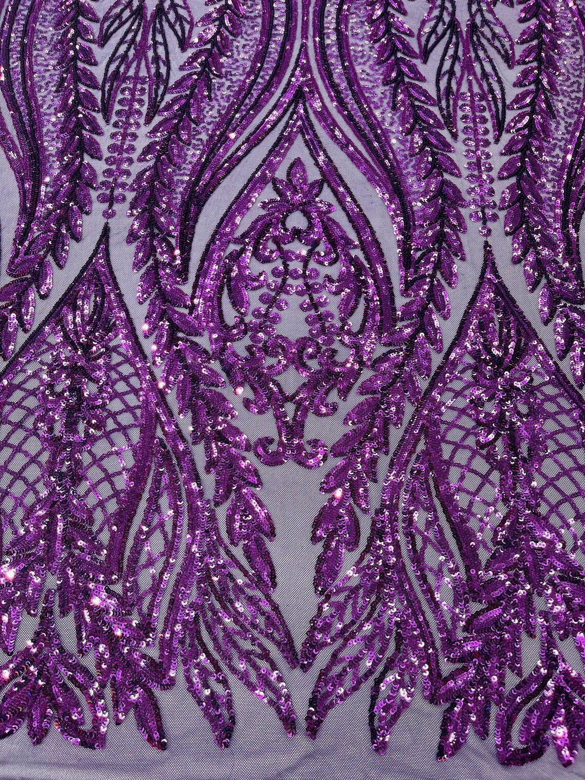 DK PURPLE - Top Fashion Branch Design with Sequins Embroider on a 4 Way Stretch Mesh Fabric-Sold by The Yard.