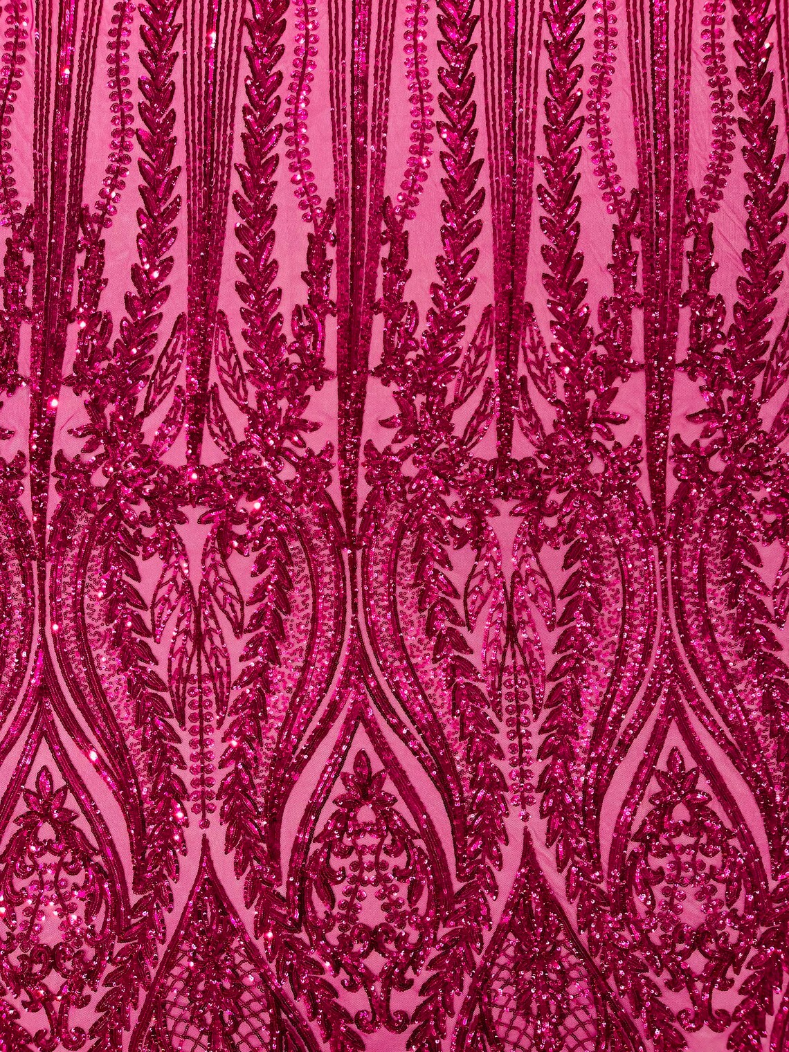 FUCHSIA - Top Fashion Branch Design with Sequins Embroider on a 4 Way Stretch Mesh Fabric-Sold by The Yard.