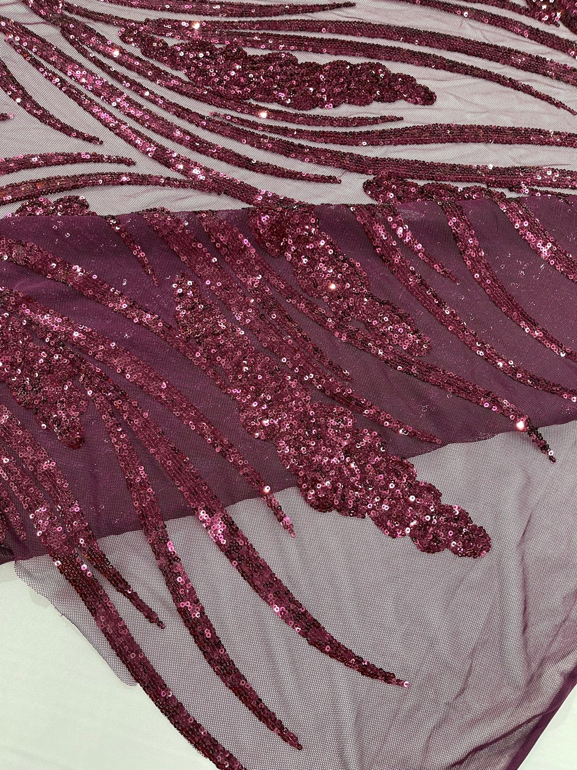 PLUM - Fashion Branch Design with Sequins Embroider on a 4 Way Stretch Mesh Fabric-Sold by The Yard.