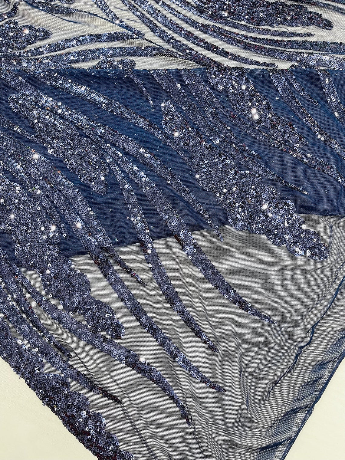 NAVY - Fashion Branch Design with Sequins Embroider on a 4 Way Stretch Mesh Fabric-Sold by The Yard.