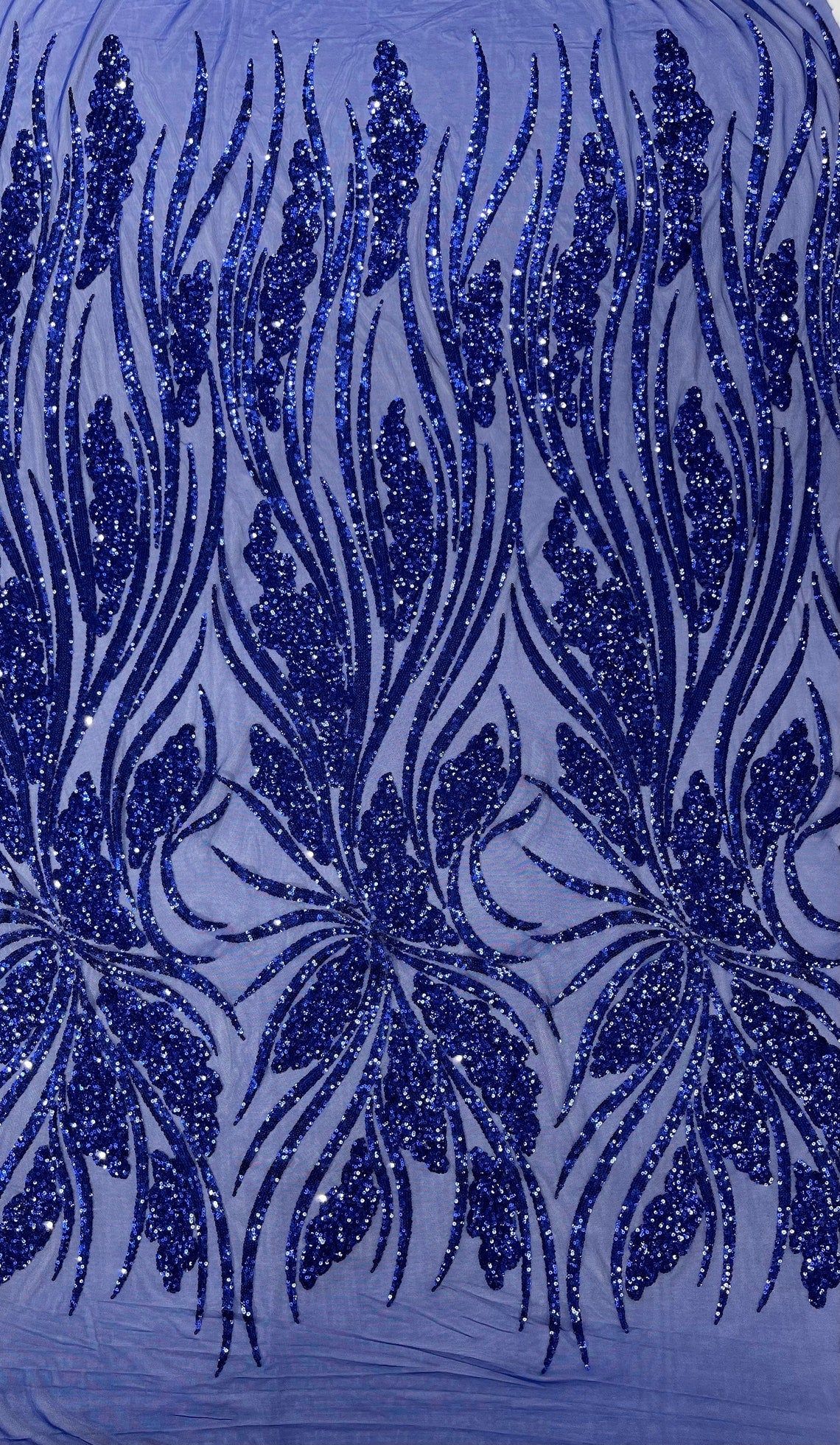 DK ROYAL - Fashion Branch Design with Sequins Embroider on a 4 Way Stretch Mesh Fabric-Sold by The Yard.