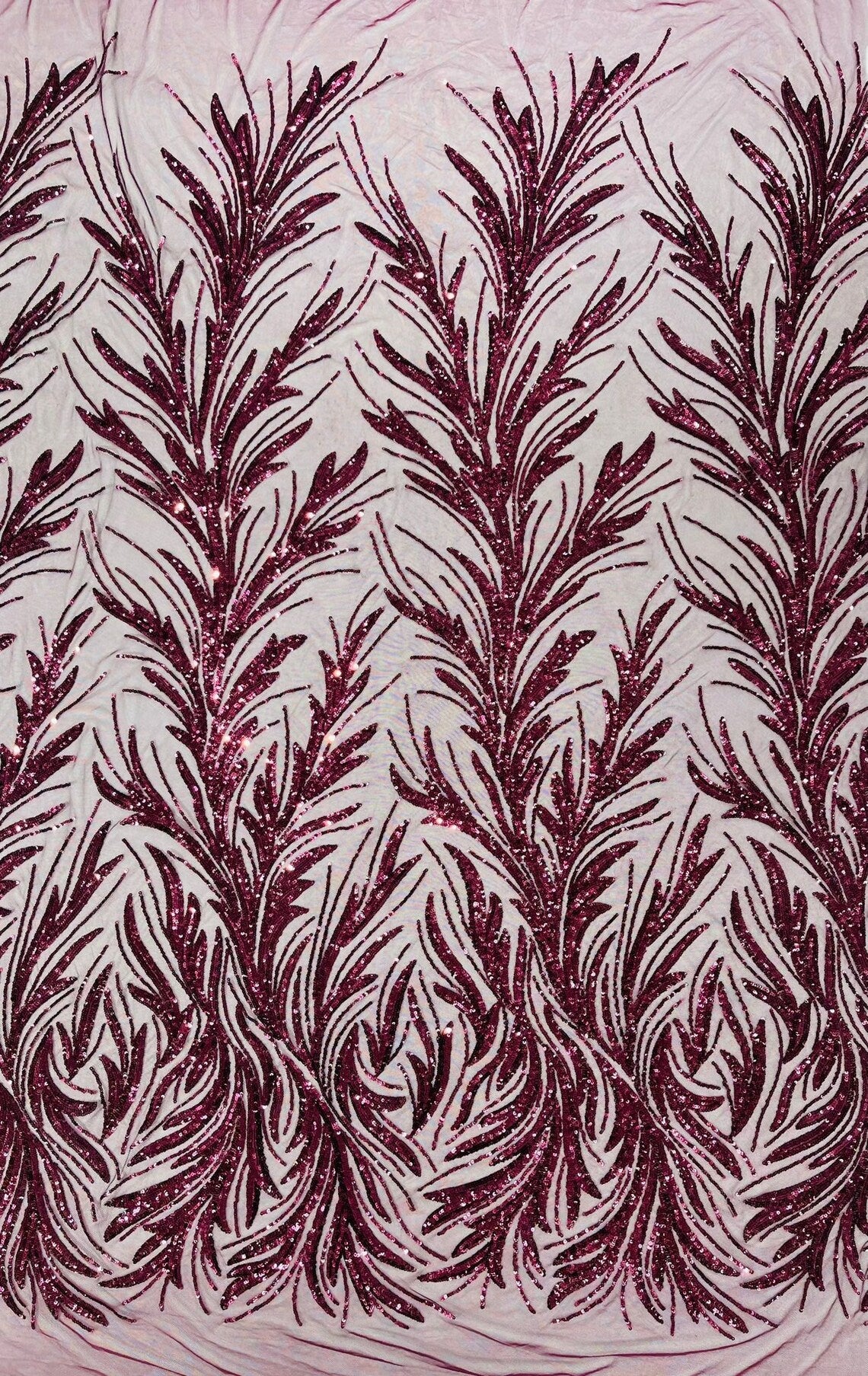 PLUM - Fashion Branch Design with Sequins Embroider on a 4 Way Stretch Mesh Fabric-Sold by The Yard.