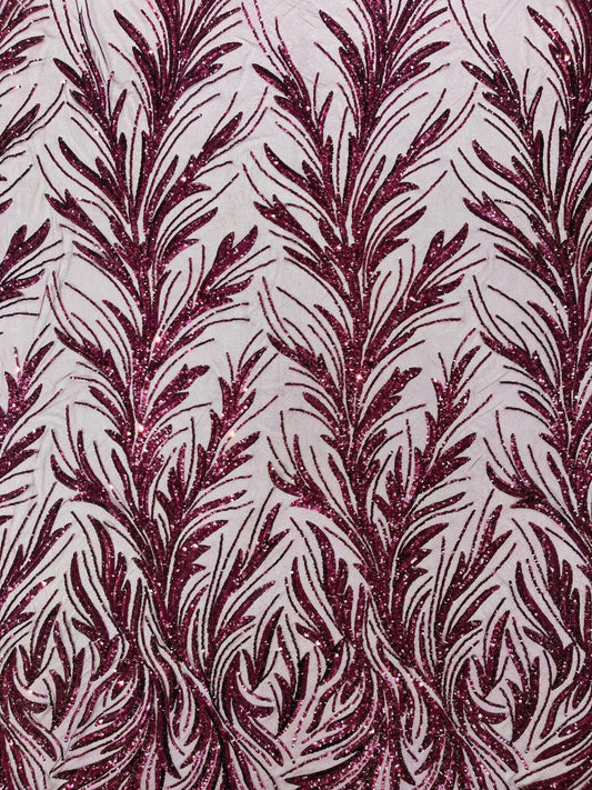 PLUM - Fashion Branch Design with Sequins Embroider on a 4 Way Stretch Mesh Fabric-Sold by The Yard.