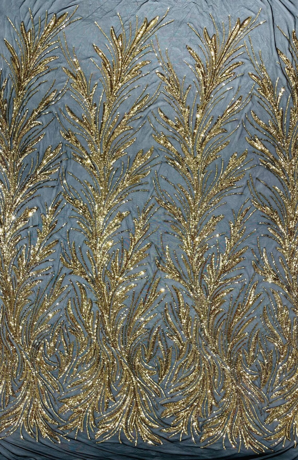 GOLD/BLACK - Fashion Branch Design with Sequins Embroider on a 4 Way Stretch Mesh Fabric-Sold by The Yard.