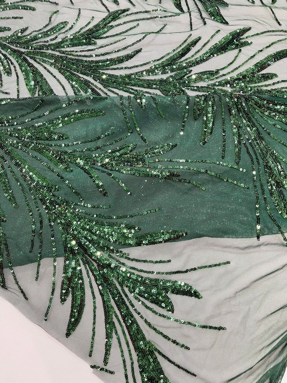 HUNTER - Fashion Branch Design with Sequins Embroider on a 4 Way Stretch Mesh Fabric-Sold by The Yard.