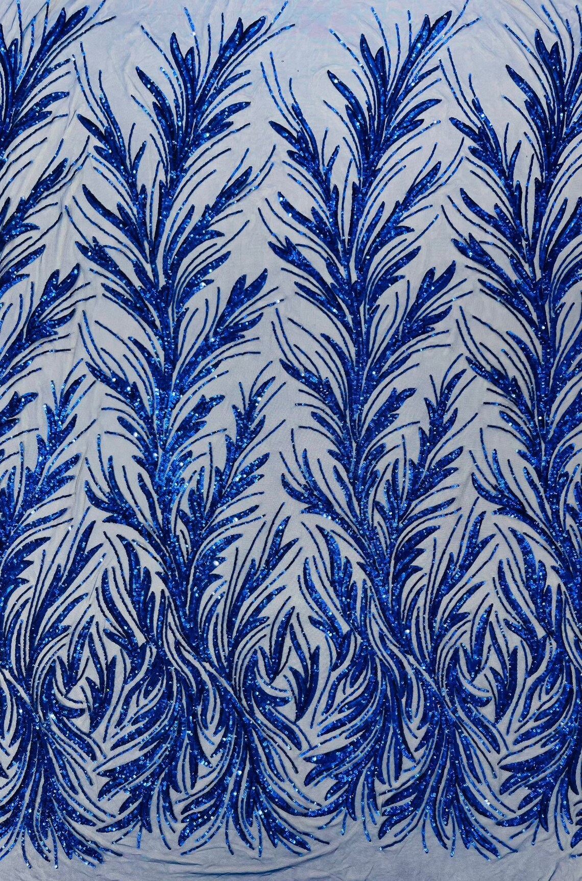 ROYAL BLUE - Fashion Branch Design with Sequins Embroider on a 4 Way Stretch Mesh Fabric-Sold by The Yard.