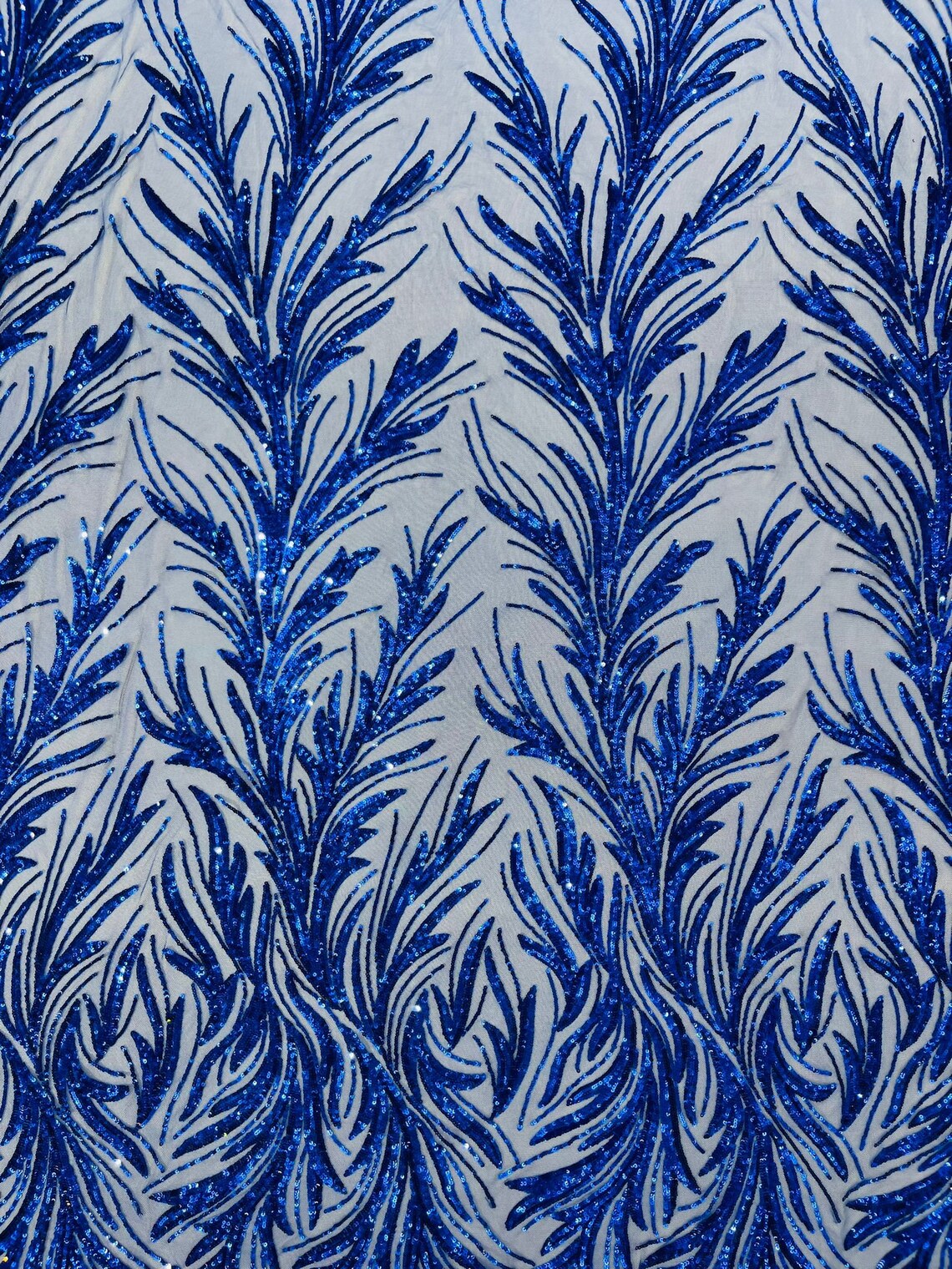 ROYAL BLUE - Fashion Branch Design with Sequins Embroider on a 4 Way Stretch Mesh Fabric-Sold by The Yard.