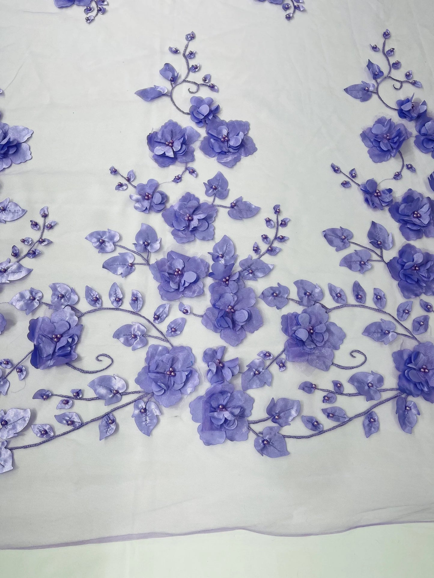 LILAC  - 3D Floral Design Embroider and Beaded With Rhinestones On a Mesh Lace. Sold By The Yard. - For Bridal Weddings Prom & Quinceanera