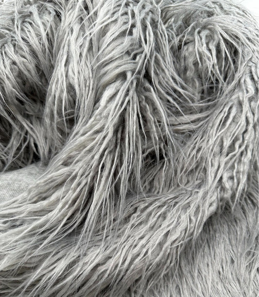 Mongolian Faux Fur Fabric - Sold By Yard - SILVER - 60" Width For Coats Costumes Scarfs Rugs Crafts Decor - Quilting, Pillows, Throws,