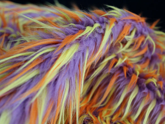 YELLOW - ORANGE - On Lilac 3 Tone Spiked Shaggy Long Pile Fabric / Sold by The Yard - For Blankets Fashion Clothing Coats