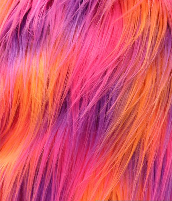 RAINBOW - ORANGE - Faux Fake Fur 3 Tone Rainbow Long Pile Fabric - For Blankets Fashion Clothing Coats - Scarfs Rugs Crafts Decor - By Yard