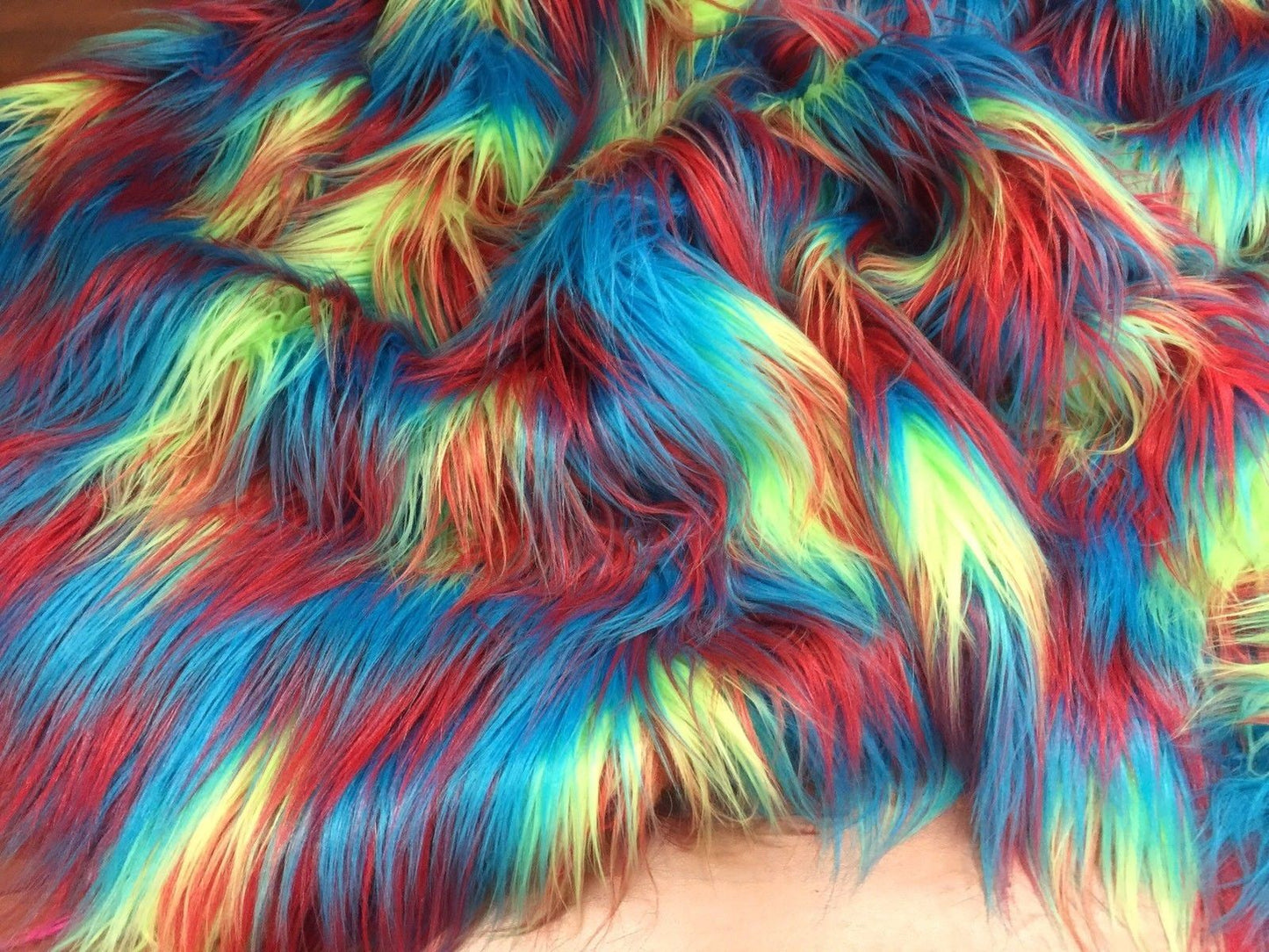 RAINBOW - Faux Fake Fur 3 Tone Rainbow Long Pile Fabric - For Blankets Fashion Clothing Coats - Scarfs Rugs Crafts Decor - By Yard