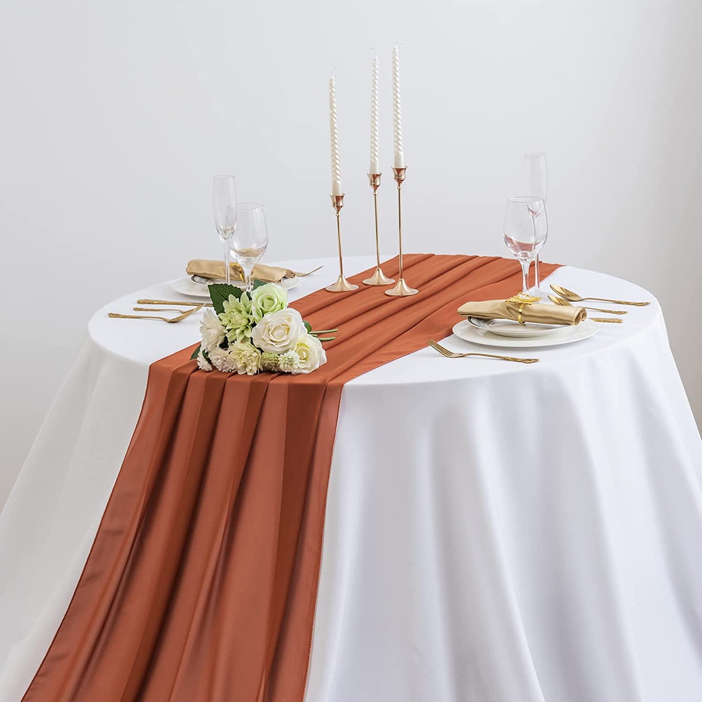 RUST - Chiffon Table Runner, 2 Pcs Wedding Table Runner, Sheer Decor for Romantic Bridal Shower, Baby Shower, Birthday Party Cake Table