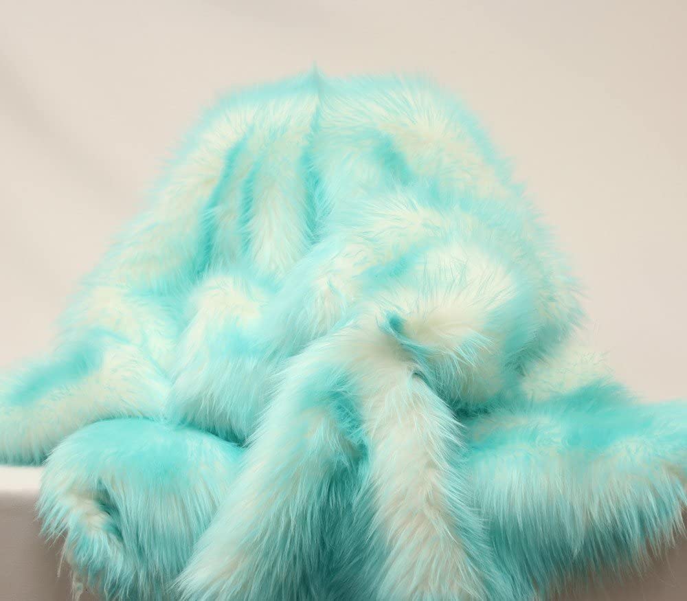 AQUA -2 Tone Thick Fake Faux Fur Shaggy Long Pile - 64" Width For Coats Costumes Scarfs Rugs Crafts Decor - Quilting, Pillows, Throws,