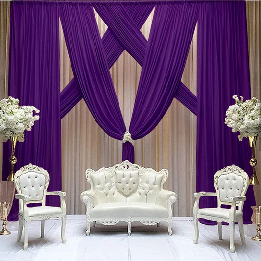 Backdrop Chiffon Curtains 20' x 30' Ft - PURPLE - 6 Panels Chiffon Backdrop Curtain Sheer Curtains Wedding Arch Draping Fabric for Party