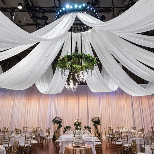 Backdrop Chiffon Curtains 20' x 30' Ft - WHITE - 6 Panels Chiffon Backdrop Curtain Sheer Curtains Wedding Arch Draping Fabric for Party