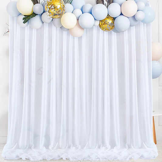 Backdrop Chiffon Curtains 10' Ft x 10' Ft - WHITE - 1 Panel Chiffon Backdrop Curtain Sheer Curtains Wedding Arch Draping Fabric for Party