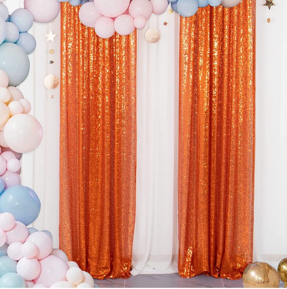 ORANGE - Sequin Backdrop Curtains - 2 Panels - Baby Shower Backdrop Glitter Backdrop Sequin Backdrop for Wedding