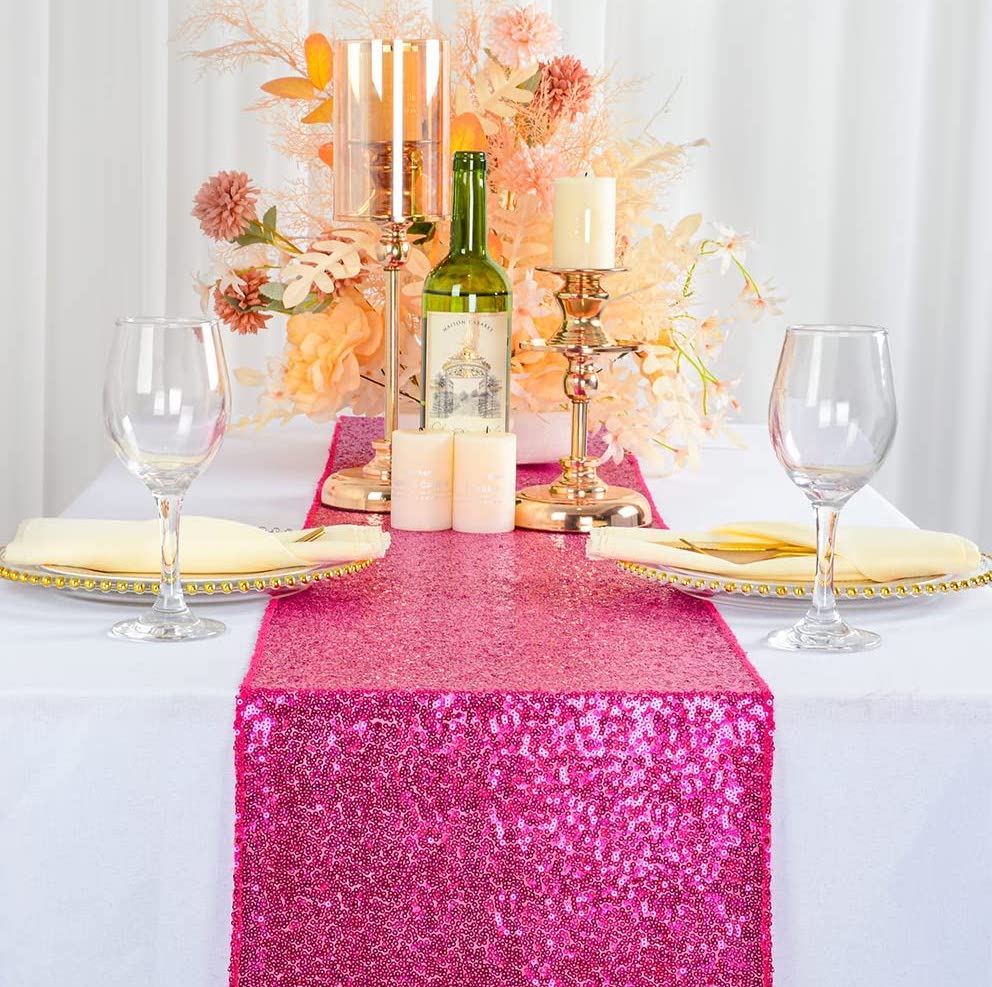 4 Pack -- FUCHSIA - Sequin Table Runner Baby Shower Table Runner for Parties Wedding Table Runner Bridal Shower Birthday Event Table Decor