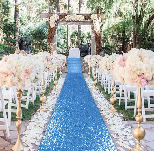 BLUE - Aisle Sequin Floor Runner - Perfect For Your Ceremony Floor Carpet Runner Aisle Runners for Weddings Fabric Aisle Runner for Party