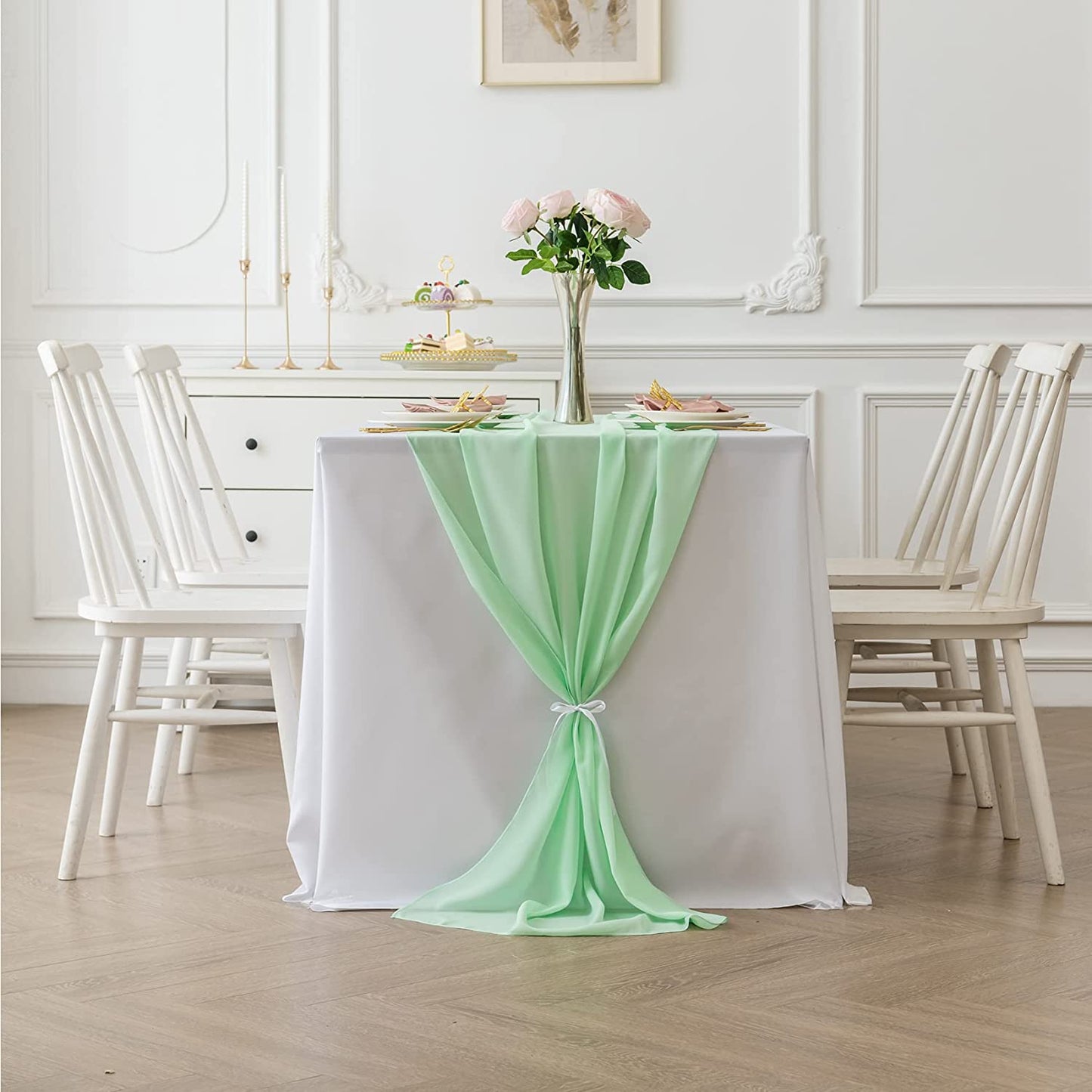 MINT - Chiffon Table Runner, 2 Pcs Wedding Table Runner, Sheer Decor for Romantic Bridal Shower, Baby Shower, Birthday Party Cake Table