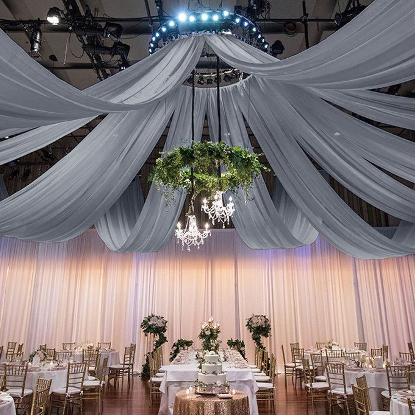 Backdrop Chiffon Curtains 20' x 30' Ft - GRAY - 6 Panels Chiffon Backdrop Curtain Sheer Curtains Wedding Arch Draping Fabric for Party