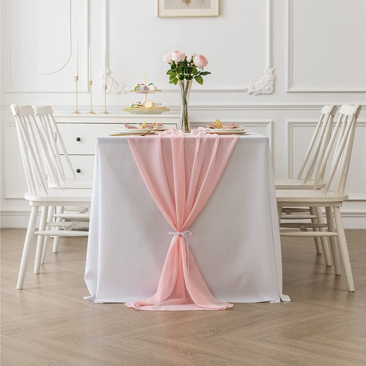 LT PINK - Chiffon Table Runner, 2 Pcs Wedding Table Runner, Sheer Decor for Romantic Bridal Shower, Baby Shower, Birthday Party Cake Table