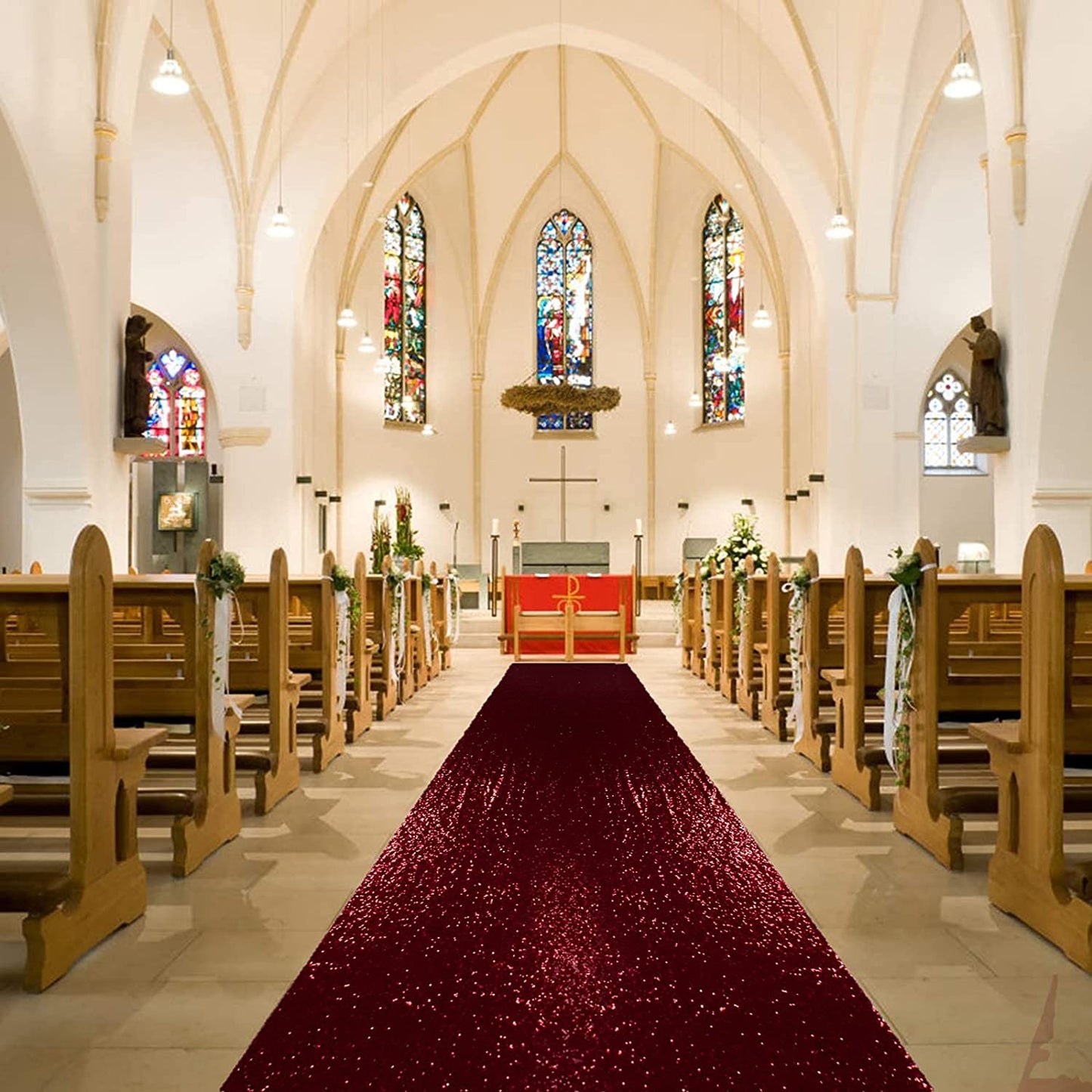 BURGUNDY -Aisle Sequin Floor Runner - Perfect For Your Ceremony Floor Carpet Runner Aisle Runners for Weddings Fabric Aisle Runner for Party