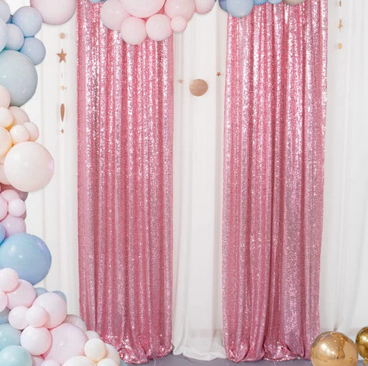 PINK - Sequin Backdrop Curtains - 2 Panels - Baby Shower Backdrop Glitter Backdrop Sequin Backdrop for Wedding