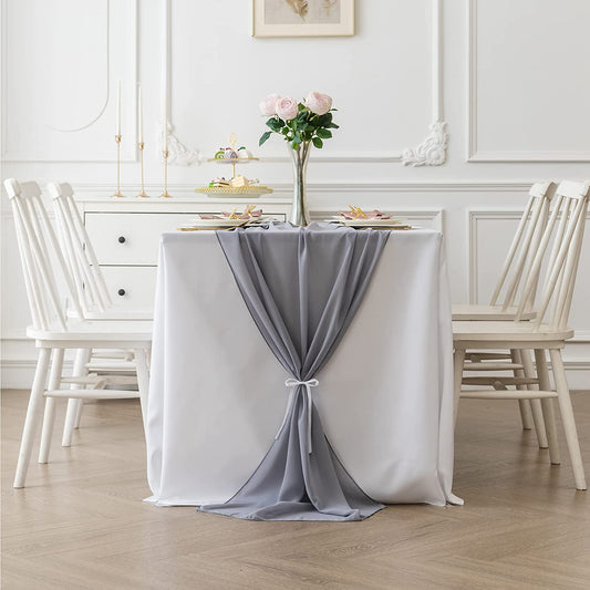 GRAY - Chiffon Table Runner, 2 Pcs Wedding Table Runner, Sheer Decor for Romantic Bridal Shower, Baby Shower, Birthday Party Cake Table