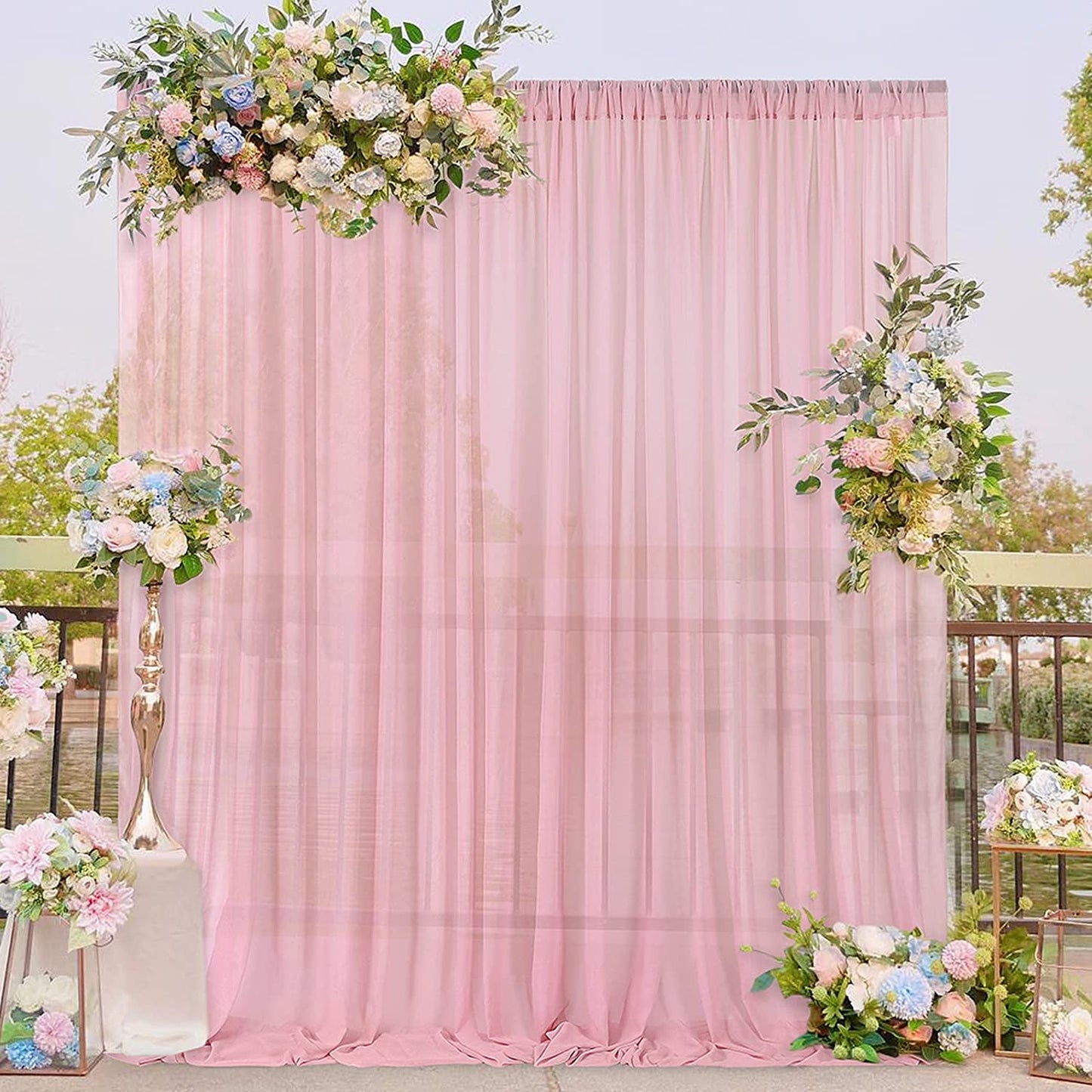 Backdrop Chiffon Curtains 10' Ft x 10' Ft - DUSTYROSE -1 Panel Chiffon Backdrop Curtain Sheer Curtains Wedding Arch Draping Fabric for Party