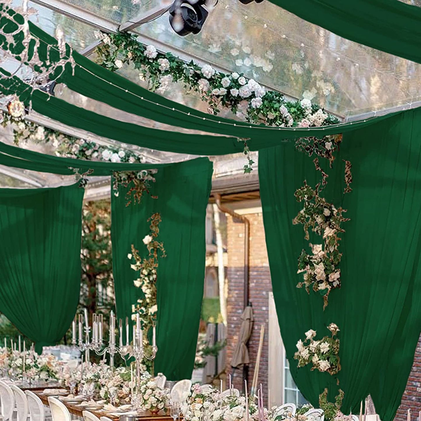 EMERALD - Ceiling Drapes Wedding Arch Draping 5FTx20FT Chiffon Curtains 2 Panels Tent Drapes for Events Sheer Backdrop Drapes Wedding Arch