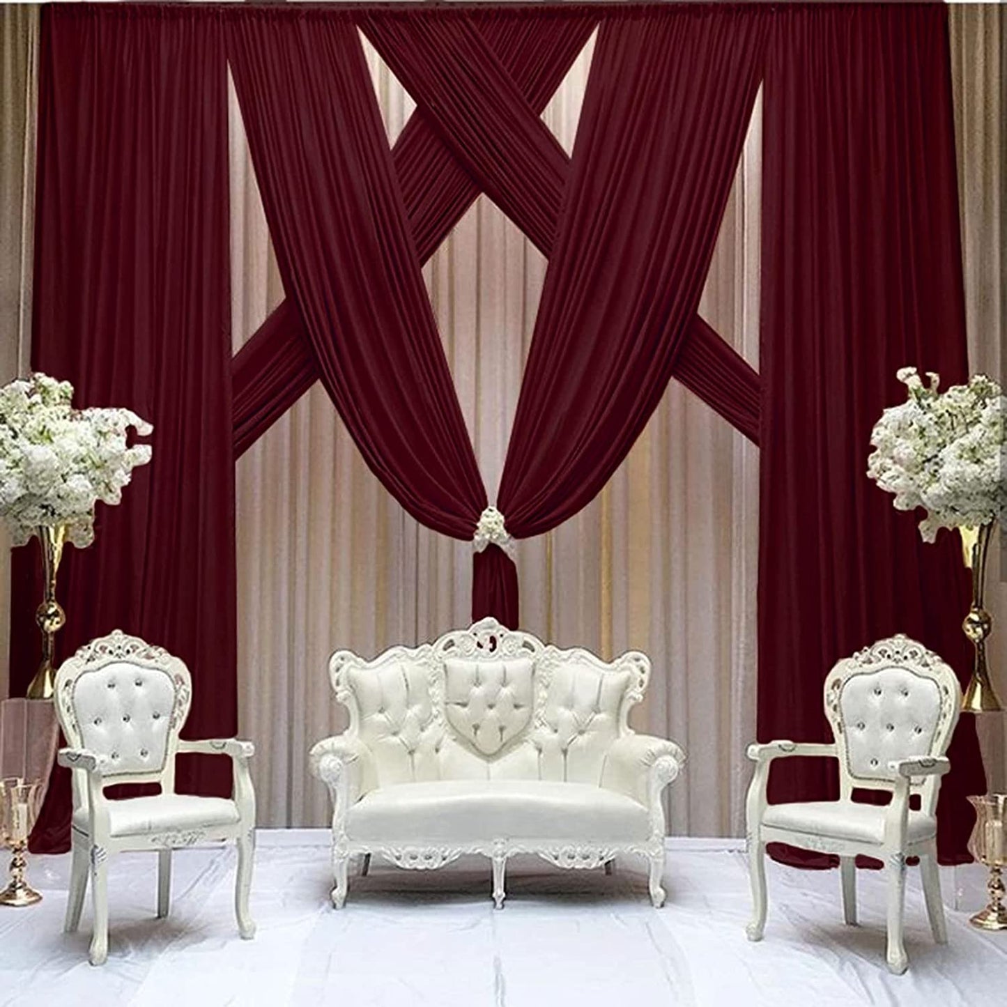 Backdrop Chiffon Curtains 20' x 30' Ft - BURGUNDY - 6 Panels Chiffon Backdrop Curtain Sheer Curtains Wedding Arch Draping Fabric for Parties