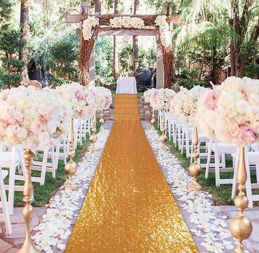 GOLD - Aisle Sequin Floor Runner - Perfect For Your Ceremony Floor Carpet Runner Aisle Runners for Weddings Fabric Aisle Runner for Party