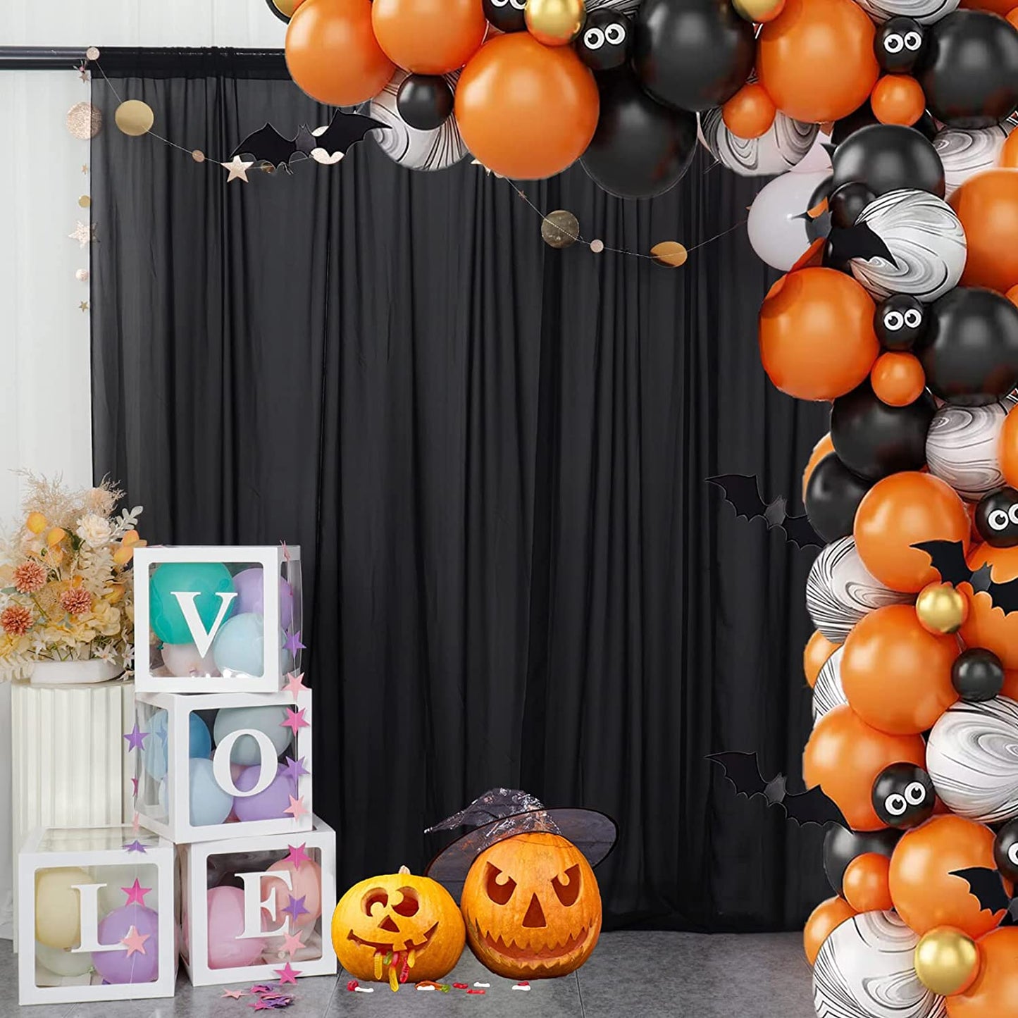 Backdrop Chiffon Curtains 10' Ft x 10' Ft - BLACK - 1 Panel Chiffon Backdrop Curtain Sheer Curtains Wedding Arch Draping Fabric for Party