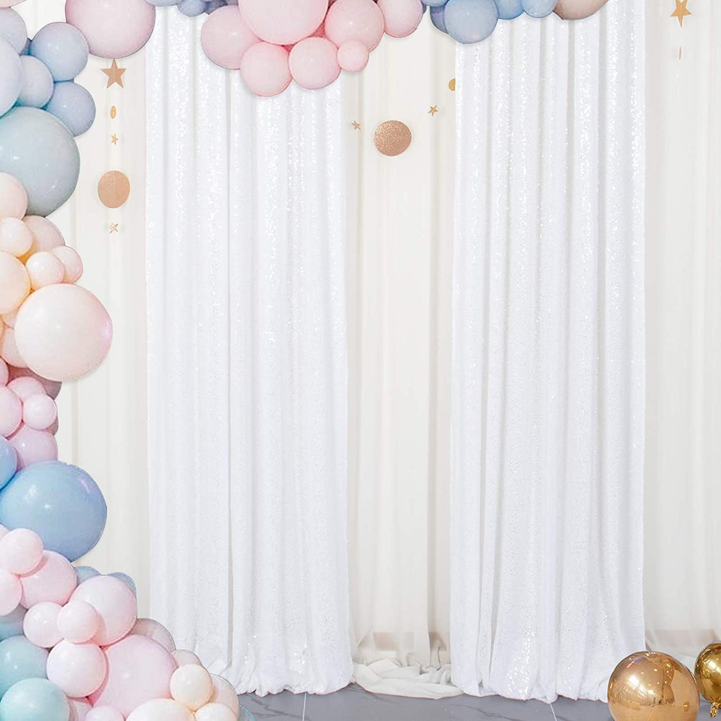 WHITE - Sequin Backdrop Curtains - 2 Panels - Baby Shower Backdrop Glitter Backdrop Sequin Backdrop for Wedding