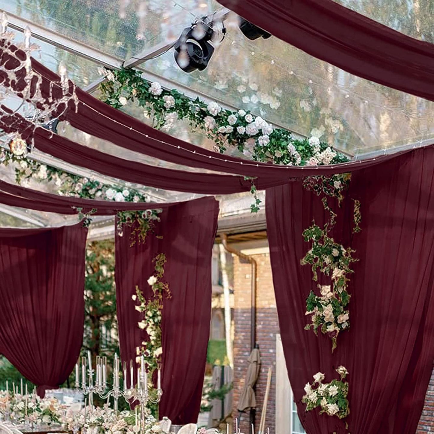 BURGUNDY - Ceiling Drapes Wedding Arch Draping 5FTx20FT Chiffon Curtains 2 Panels Tent Drapes for Events Sheer Backdrop Drapes Wedding Arch