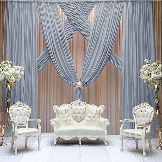 Backdrop Chiffon Curtains 20' x 30' Ft - DUSTYBLUE - 6 Panels Chiffon Backdrop Curtain Sheer Curtains Wedding Arch Draping Fabric for Party