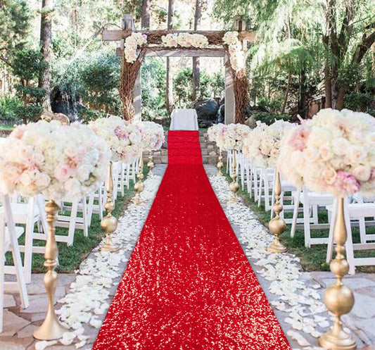 RED - Aisle Sequin Floor Runner - Perfect For Your Ceremony Floor Carpet Runner Aisle Runners for Weddings Fabric Aisle Runner for Party