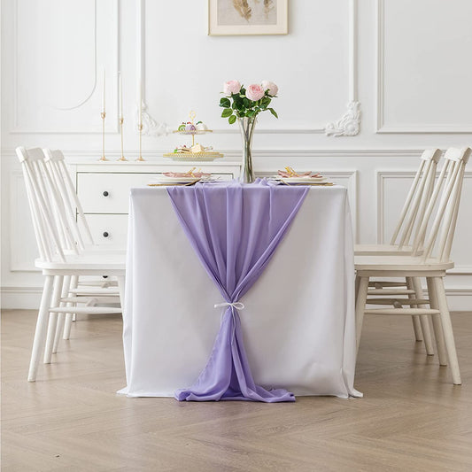 LAVENDER - Chiffon Table Runner, 2 Pcs Wedding Table Runner, Sheer Decor for Romantic Bridal Shower, Baby Shower, Birthday Party Cake Table