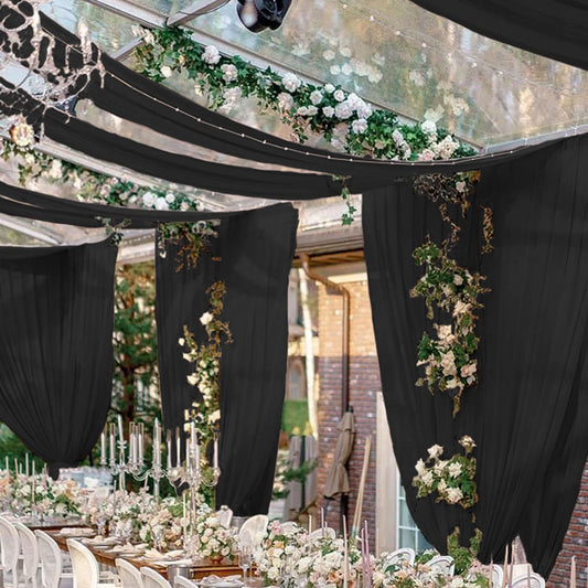 BLACK - Ceiling Drapes Wedding Arch Draping 5FTx20FT Chiffon Curtains 2 Panels Tent Drapes for Events Sheer Backdrop Drapes Wedding Arches