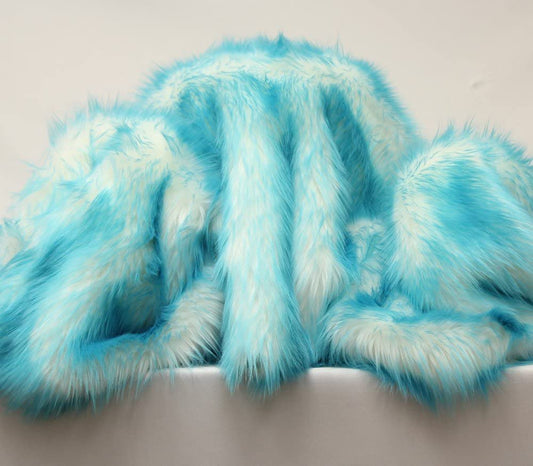 TURQUOISE -2 Tone Thick Fake Faux Fur Shaggy Long Pile - 64" Width For Coats Costumes Scarfs Rugs Crafts Decor - Quilting, Pillows, Throws,