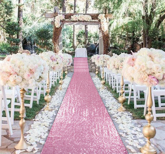 PINK - Aisle Sequin Floor Runner - Perfect For Your Ceremony Floor Carpet Runner Aisle Runners for Weddings Fabric Aisle Runner for Party