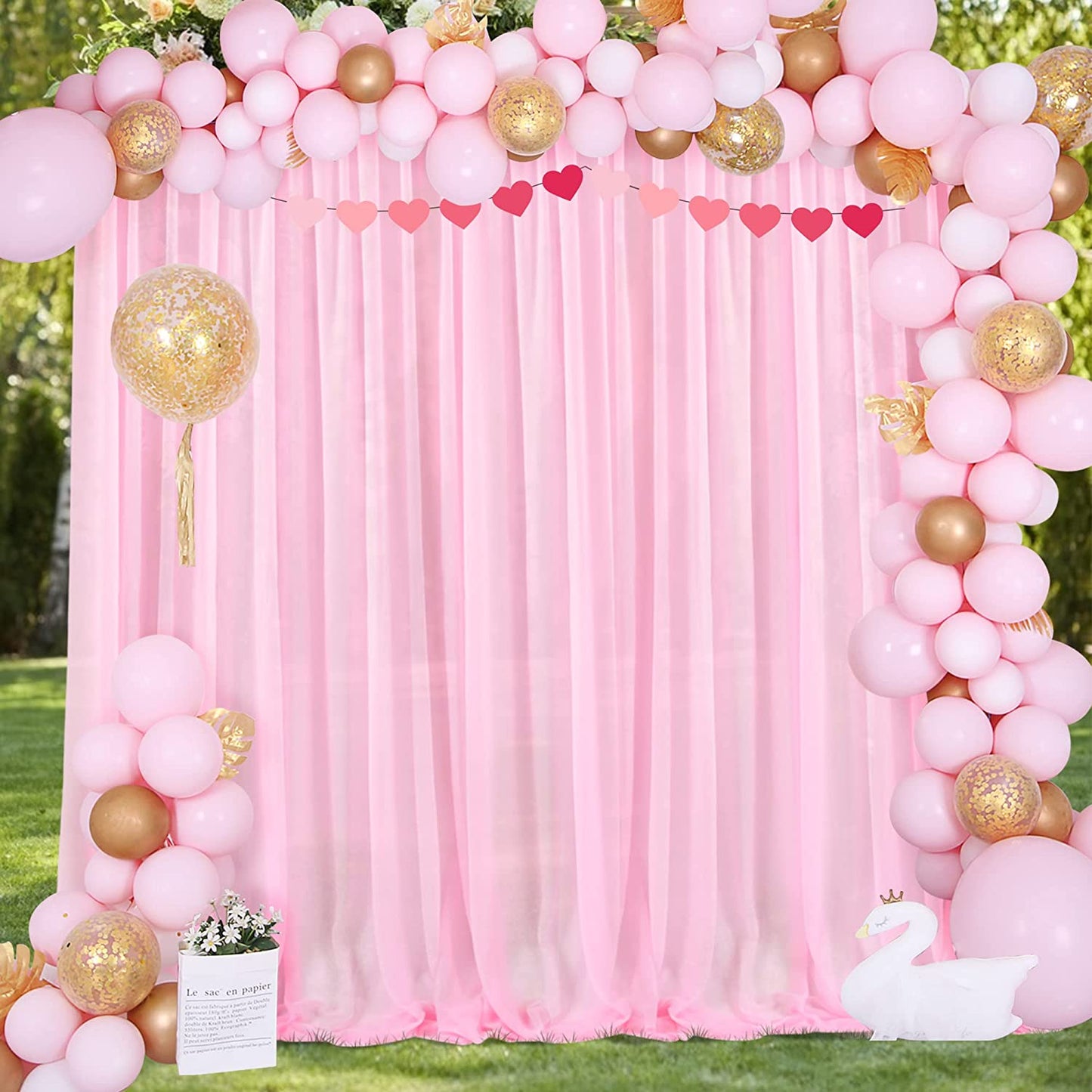 Backdrop Chiffon Curtains 10' Ft x 10' Ft - PINK - 1 Panel Chiffon Backdrop Curtain Sheer Curtains Wedding Arch Draping Fabric for Party