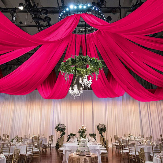 Backdrop Chiffon Curtains 20' x 30' Ft - FUCHSIA - 6 Panels Chiffon Backdrop Curtain Sheer Curtains Wedding Arch Draping Fabric for Party